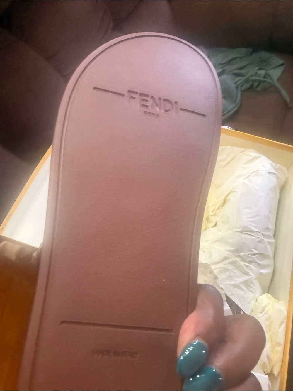 Fendi Brown Leather Slide Sandals with Gold Buckle